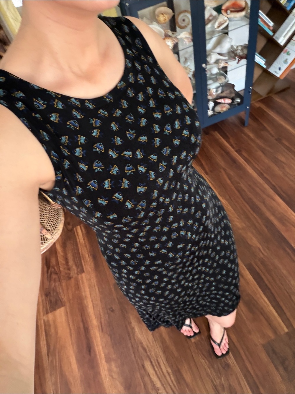 Sleeveless Black Fish Print Midi Dress 🐠